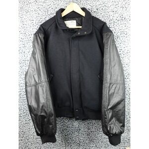 Jack Nadel Inc Varsity Bomber Jacket L Made in USA Wool Body‎ Leather Sleeves